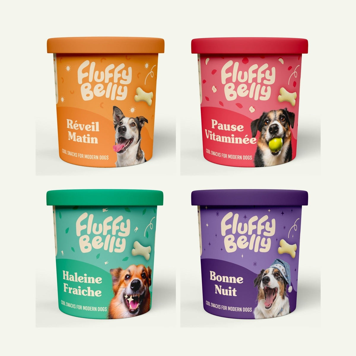 Pack Rituel x2 Fluffy Belly : 8 pots de biscuits pour chien, les 4 rituels en double
