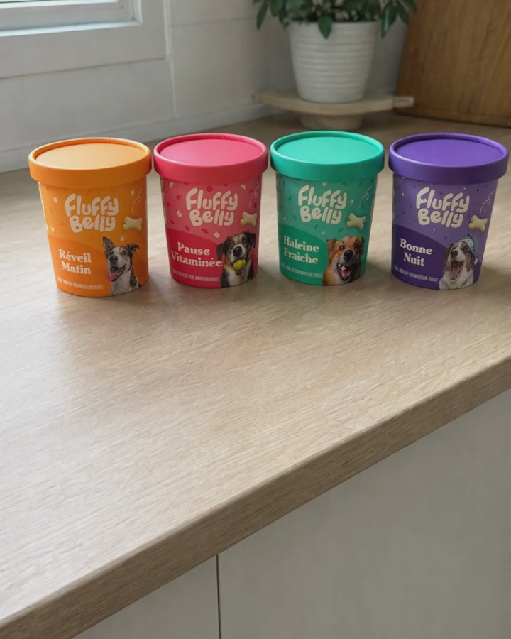 Pack Rituel Fluffy Belly, les quatre pots de biscuits de la journée